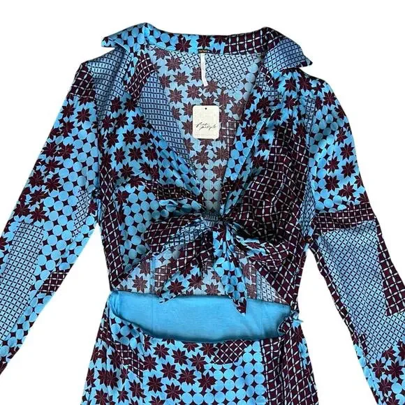 Free People x REVOLVE Women's Miki Long Sleeve Blue Sea Combo Printed Mini  Dress